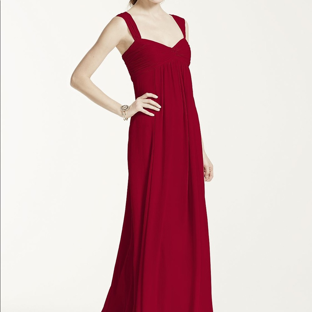 David’s Bridal Long Crinkle Chiffon Dress with Twist Front Detail